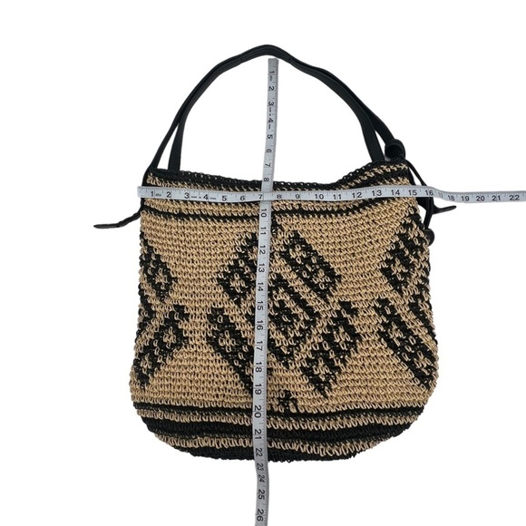 Lucky Brand Black Tan Geometric Woven Paper Bucket Bag Purse - Picture 5 of 8